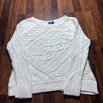 Polo Ralph Lauren Aran Cable Knit Crew Neck Sweater | Cream | Size L | 58cm P2P | 60cm Length