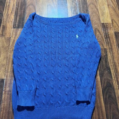 Polo Ralph Lauren Big Pony Cable Knit Boatneck Sweater | Royal Blue | Size XS | 47cm P2P | 58cm Length