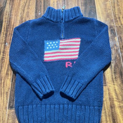 Polo Ralph Lauren American Flag Sweater | 30" Chest | Quarter Zip | Size XS/kids L