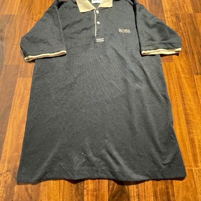 Boss Hugo Boss Polo Shirt | Black Beige Collar Contrast Logo | Size XL | 58cm P2P | 76cm Length