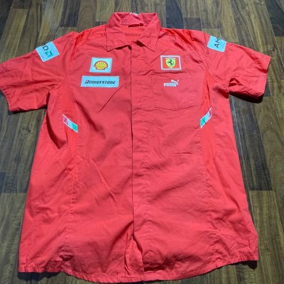 Ferrari x Puma F1 Pit Shirt | Rosso Red Racing Team Shirt Shell Bridgestone | Size XL | 60cm P2P | 72cm Length |