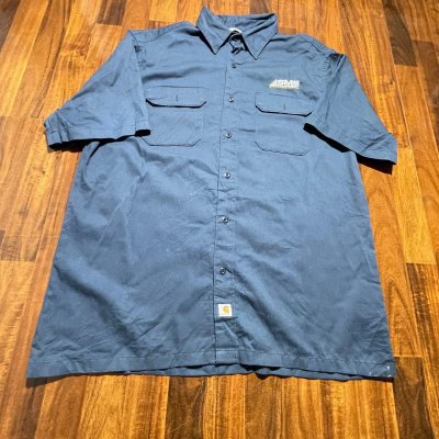 Carhartt Work Shirt | Navy Blue S/S Double Pocket SMS Equipment | Size XL | 60.5cm P2P | 80cm Length |
