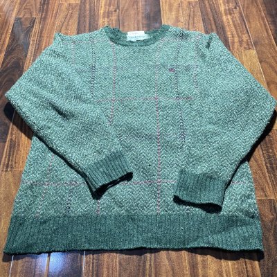 Burberrys Sweater M | Green Check | Plaid | Crew Neck | All Over Check | Wool | Vintage |