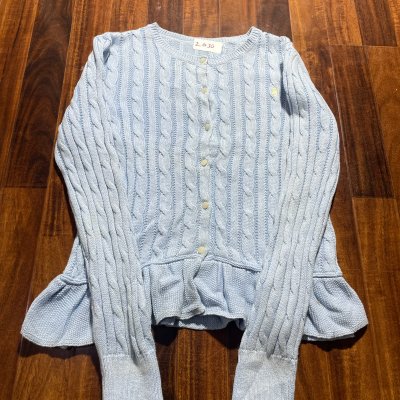 Polo Ralph Lauren Cardigan | Light Blue Cable Knit Ruffle Peplum Yellow Pony | Size S | 45cm P2P | 56cm Length |