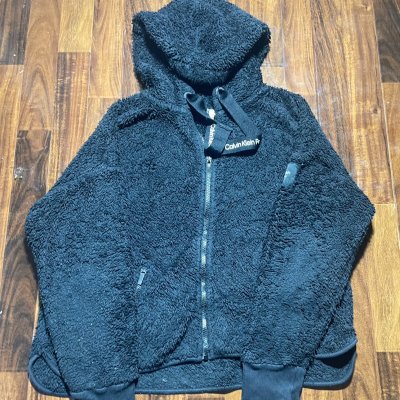 Calvin Klein Jacket M | Black | Sherpa Teddy Fleece | Zip Hoodie | Performance Logo | 26" |