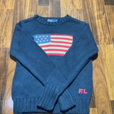 Polo Ralph Lauren Sweater XS/S | Navy Blue | USA Flag Knit | RL Pink Logo | Size 6 | Flag