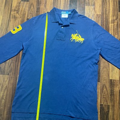 Polo Ralph Lauren Long Sleeve Polo M/L | Navy Blue | Big Pony Gold | #3 Sleeve Patch |