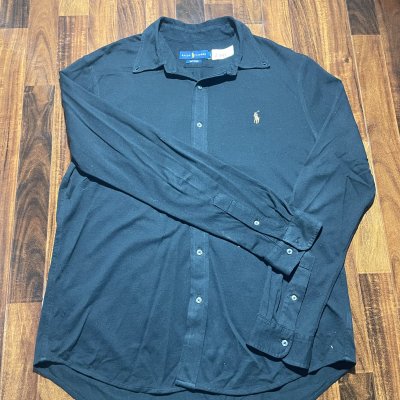 Polo Ralph Lauren Shirt L/XL | Black Pique | Long Sleeve Button Down | Small Pony |
