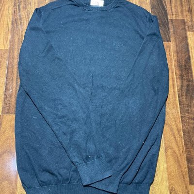 Barbour Sweater | Black Crew Neck Fine Knit Small Logo | Size XL | 60cm P2P | 70cm Length |
