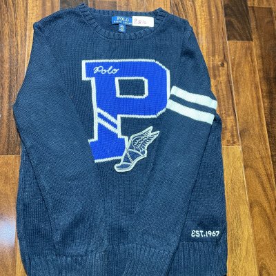 Polo Ralph Lauren Sweater | Navy Big P Wing Foot Varsity | Size M | 43cm P2P | 60cm Length