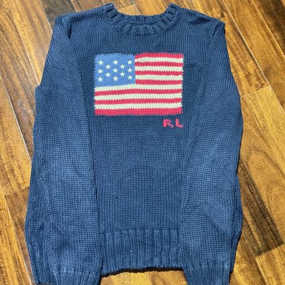 Polo Ralph Lauren Sweater | Navy USA Flag RL Iconic Crew Knit | Size M | 50cm P2P | 62cm Length | 2825