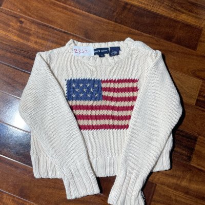 Ralph Lauren Sweater | Cream American Flag Iconic Chunky Knit RL | Size Toddler 2T / 2 Years | 31cm P2P | 30cm Length | Iconic | 2850