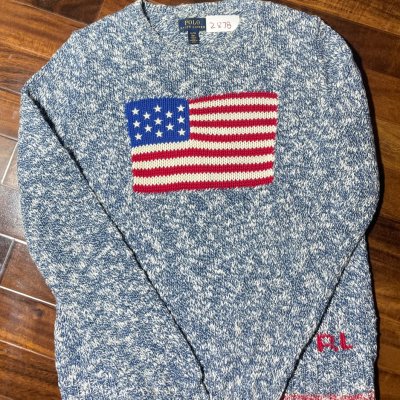 Polo Ralph Lauren Sweater M | Marled Blue USA Flag Sweater | Iconic Americana