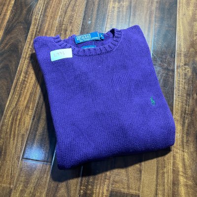 Polo Ralph Lauren Sweater M | Vintage Royal Purple Crew Knit Pony Logo | Mens Medium
