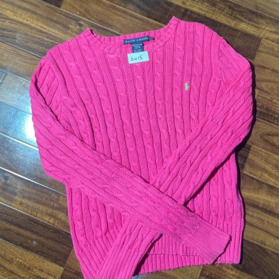 Ralph Lauren Sweater L | 1990s Pink Cable Knit Pony Cotton Sweater | L - 3015