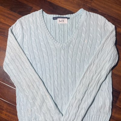 Ralph Lauren Sport Sweater S | 2000s Ice Blue Cable Knit V-Neck Sweater | S - 3017