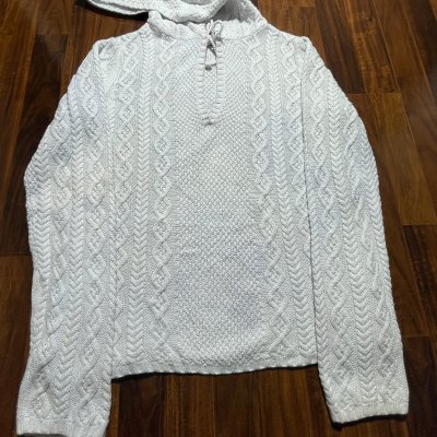 Polo Jeans Sweater M | 2000s White Cable Knit Hooded Sweater Dress | M - 3048
