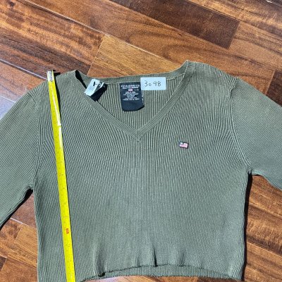 Polo Jeans Co Sweater M | Olive 1990s Ribbed Flag V-Neck RL | Tag