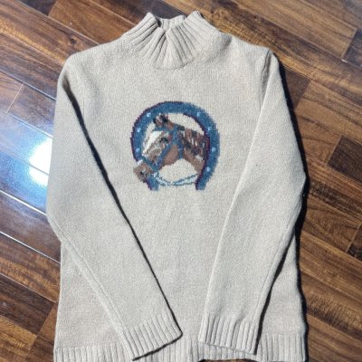 Lauren Ralph Lauren Sweater M | 90s Rare Beige Equestrian Wool Horse Horseshoe Sweater | M - 3067