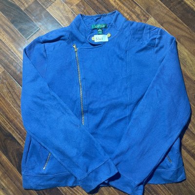Lauren Ralph Lauren Jacket | Blue Knit Moto Biker Jacket Asymmetric Zip |