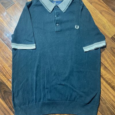 Fred Perry Polo | 2010s Pattern Collar Knit Polo Black White Trim | Fred Perry