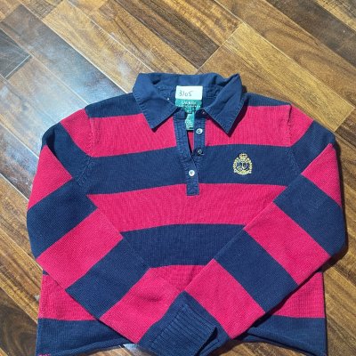 Lauren Ralph Lauren Sweater | 1990s Striped Crest Rugby Sweater Red Navy |