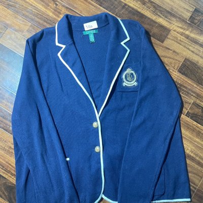 Lauren Ralph Lauren Blazer SC | 2000s Crest Knit Blazer Navy Piped Gold Button | SC -