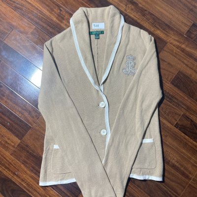 Lauren Ralph Lauren Blazer | 2000s Crest Knit Blazer Beige Piped Logo |