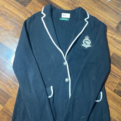 Lauren Ralph Lauren Blazer M | Navy Crest Knit Cardigan White Piping | Womens M