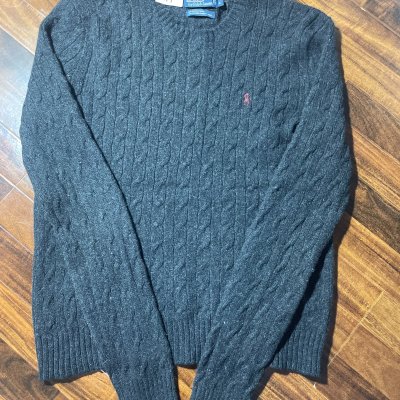 Polo Ralph Lauren Sweater L | Black Wool Angora Cable Knit Pony Jumper 1990s