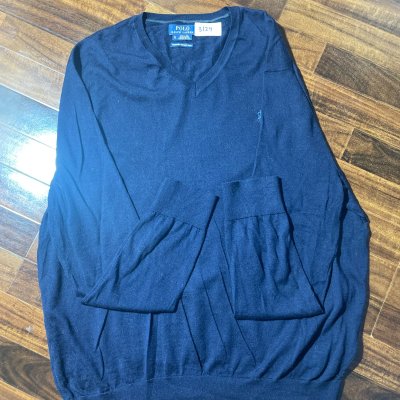 Polo Ralph Lauren Sweater XL | Navy Merino Wool V-Neck Pony Jumper | Mens XL