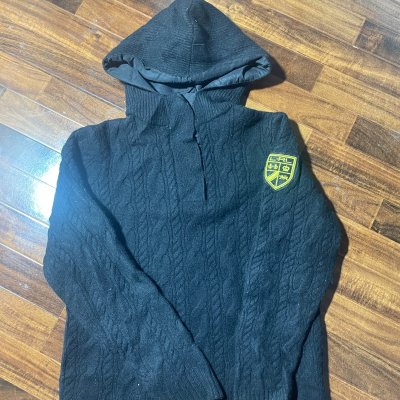 Lauren Ralph Lauren Sweater XL | 2000s Crest Knit Hoodie Black Cable Hooded | XL -