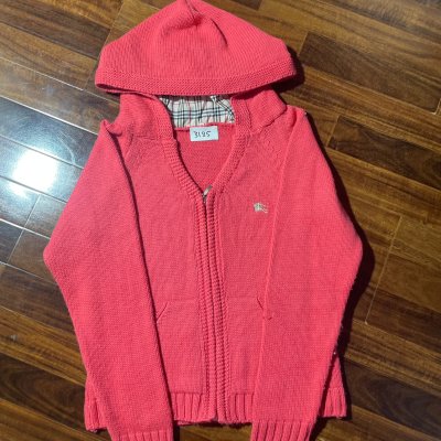 Burberry Hoodie S | Pink 2000s Nova Check Zip Knit Hooded Jumper | Womens S