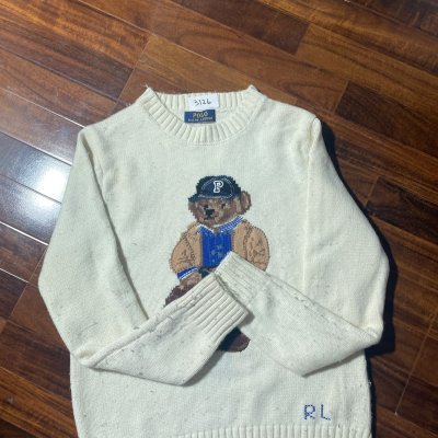 Polo Ralph Lauren Sweater M | Cream Modern Polo Bear Wool Knit Jumper Unisex