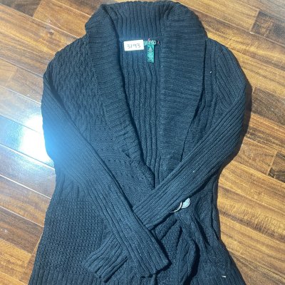 Lauren Ralph Lauren Cardigan M | 2000s Buckle Knit Cardigan Black Belted | M -