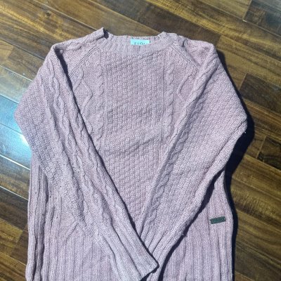 Barbour Sweater | Blaydon Cable Knit Sweater Dusty Pink Mauve Crew | M/L -