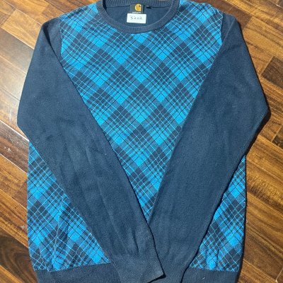 Carhartt Sweater M/L | WIP 2000s Magnum Knit Sweater Blue Tartan Check | M/L - 3202