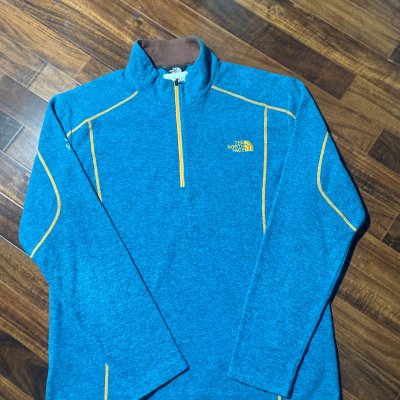 The North Face Fleece M/L | Heathered Fleece Quarter-Zip Blue Yellow Piping | M/L - 3210