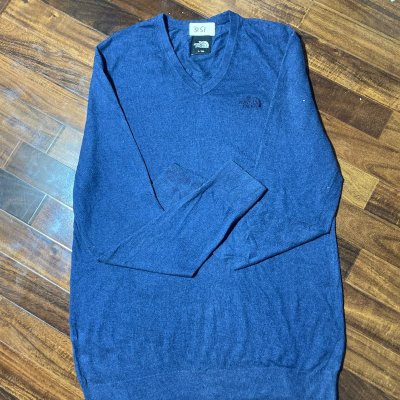 The North Face Sweater L | Navy Modern V-Neck Knit Jumper | Mens L