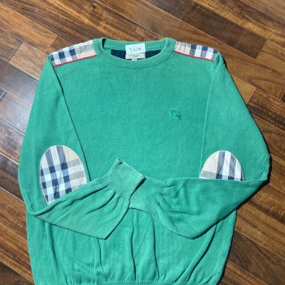 Burberry Sweater M | 2000s Nova Check Elbow Patch Sweater Green Rare | M - 3219