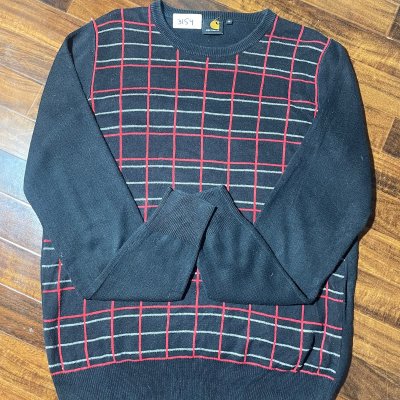Carhartt Sweater M | Black 2000s Grid Knit Jumper | Mens M
