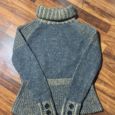 Burberry Sweater M | Brit Chunky Wool Turtleneck Sweater Grey Mustard Marl | M - 3220