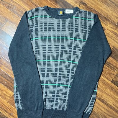 Carhartt Sweater M | Black WIP 2000s Plaid Knit Crewneck Jumper | Mens M