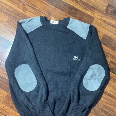 Burberrys Sweater L | Vintage 1980s Wool Commando Sweater Black Suede Patches Rare | L - 3223
