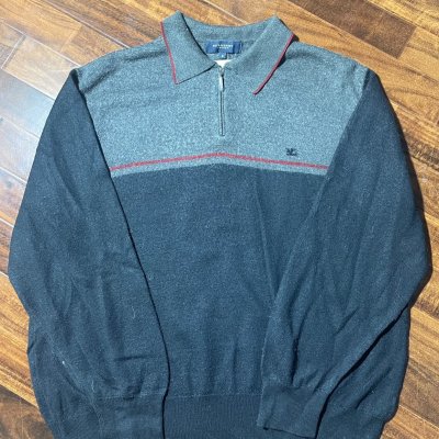 Burberry Sweater L | 2000s Quarter Zip Knit Polo Sweater Grey Black | L - 3225