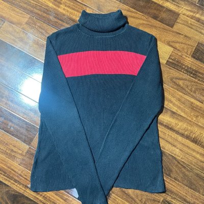 Lauren Ralph Lauren Sweater M | Black Red 2000s Ribbed Turtleneck Jumper | Womens M