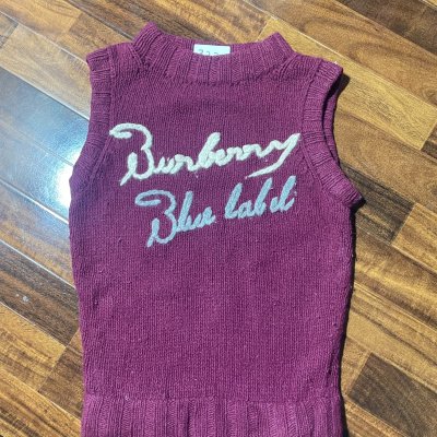 Burberry Vest S | Blue Label 2000s Wool Knit Sweater Vest Burgundy Script Rare | S -