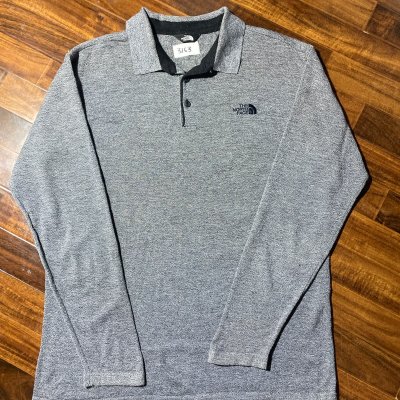 North Face Polo L | Grey Heather Knit Long Sleeve Polo Shirt | Mens L
