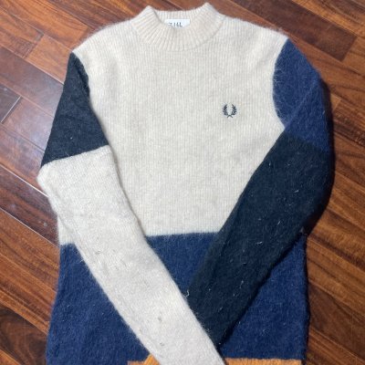 Fred Perry Sweater S | Cream Navy Colourblock Mohair Jumper | Womens S