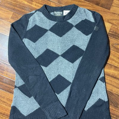 Barbour International Sweater M | Grey Black Argyle Lambswool Knit Sweater | Mens M
